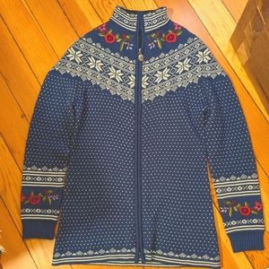 Icelandic Designs Small Full Zip Sweater Blue White Embroidered